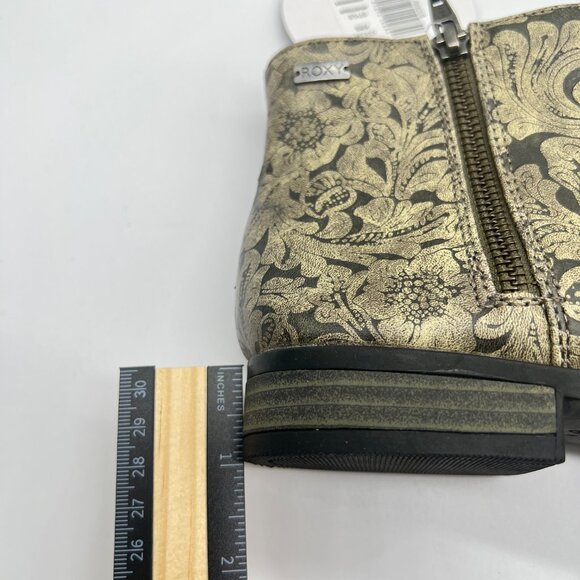 Roxy Womens Size 7 Black And Tan Floral Faux Vegan Leather Ankle Boots Shoes - Picture 15 of 15